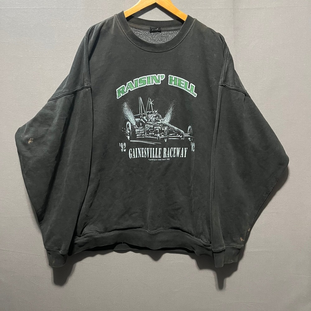 Vintage 2002 Gainesville Raceway Raisin Hell Racing Sweatshirt Faded Black 29x30